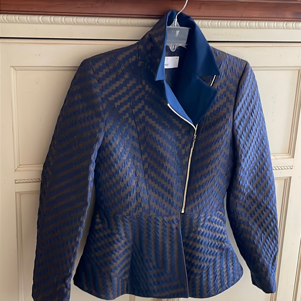 Gipsy peplum moto jacket in navy and bronze.